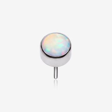 Implant Grade Titanium OneFit Threadless Bezel Round Fire Opal Sparkle Top Part-White Opal
